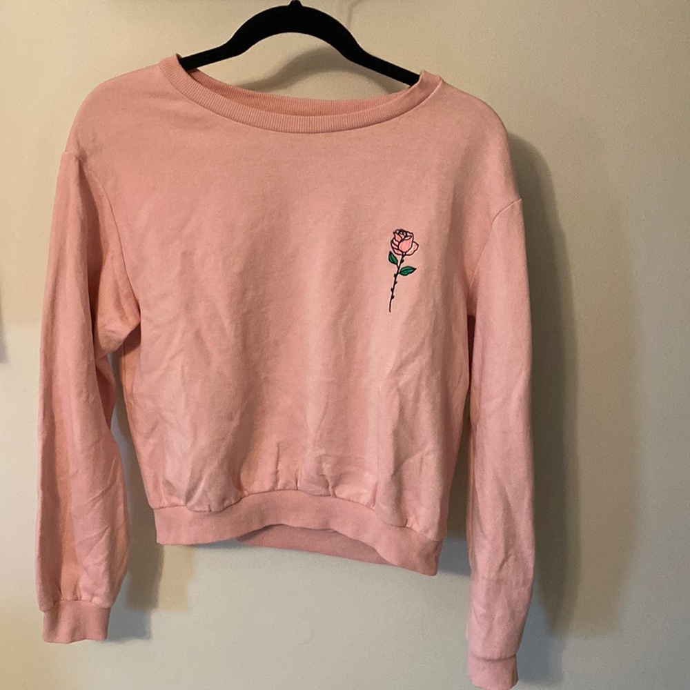 Pink rose embroidered sweatshirt